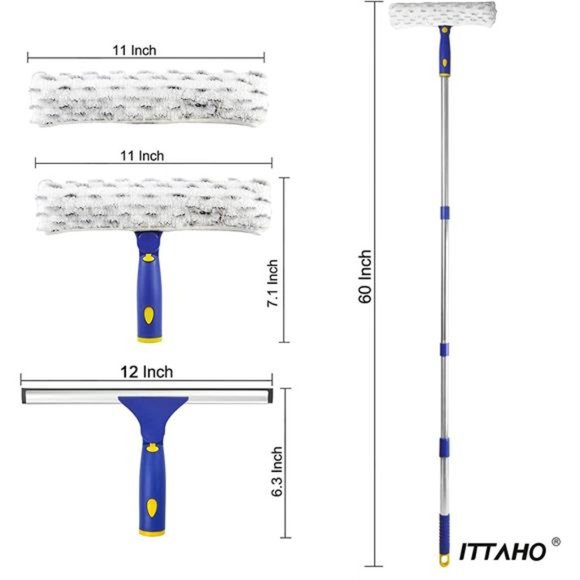 Squeegee for Window Cleaning,12"Squeegee and 11"Microfiber Scrubber Combi - Picture 2 of 6